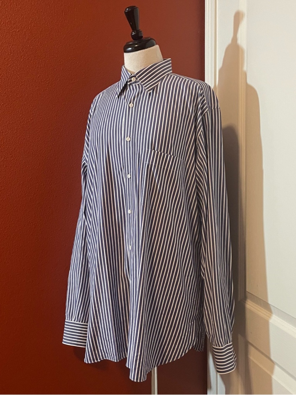Brioni Men’s Purple & White Striped Button Up Italian Cotton Luxury Dress Shirt